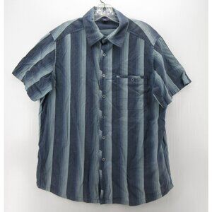 Ibex Shirt Large Gray Button Up Striped Pocket Organic Cotton Woven